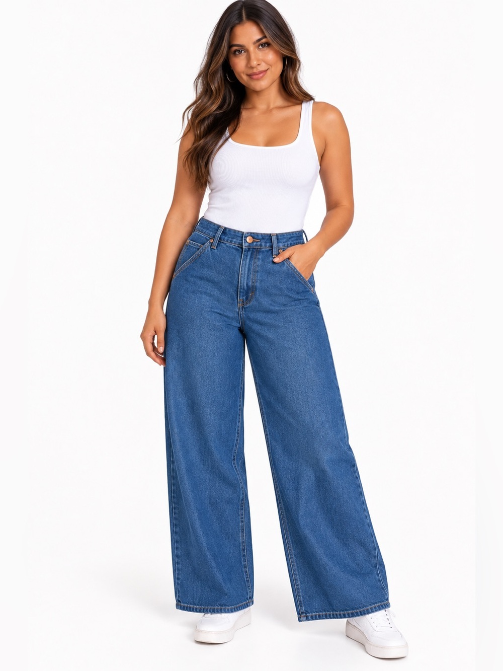 Women’s Gap Baggy Mid Rise Ultrasoft Blue Denim Wide Leg Jeans Sz 26/2